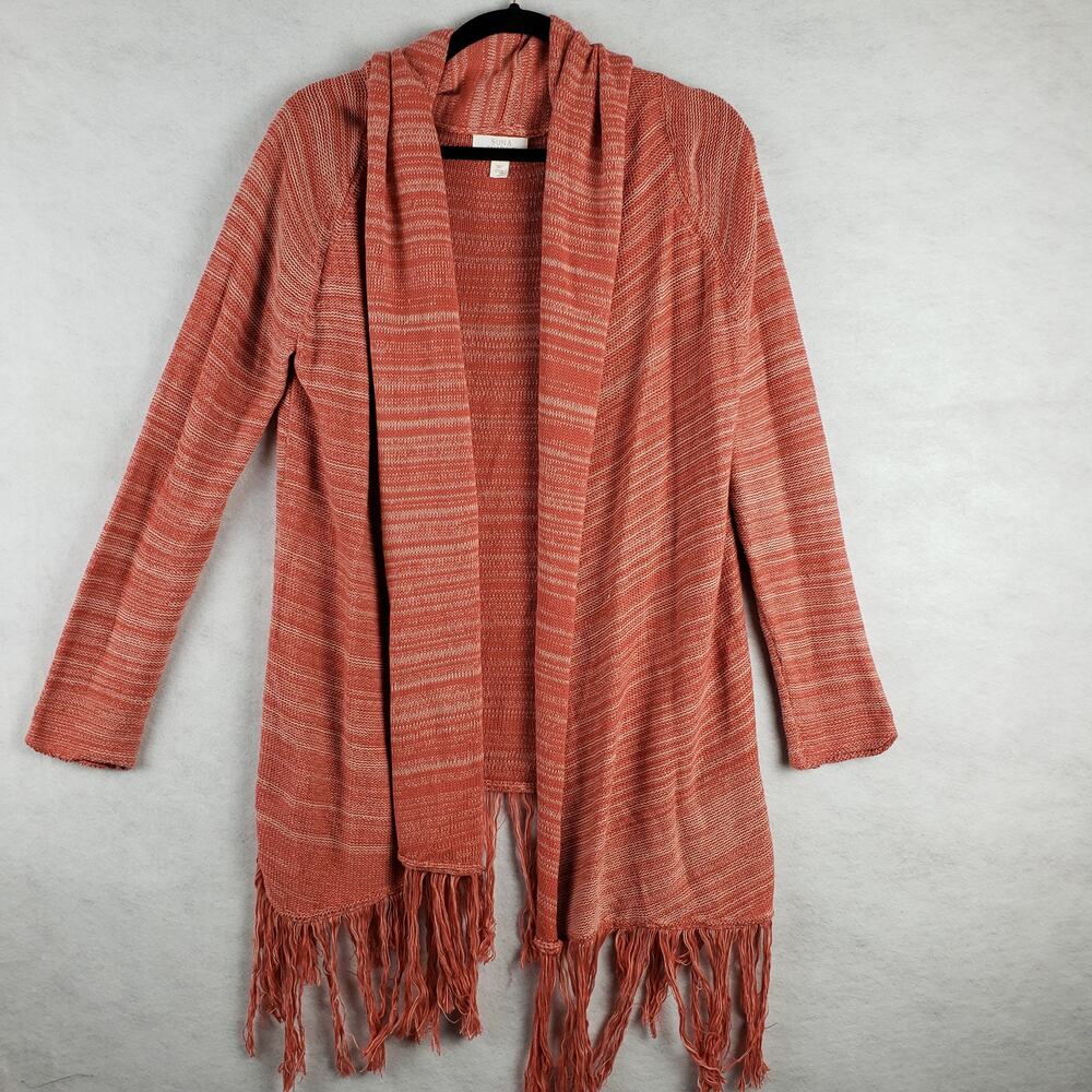 Sun & Shadow S Open‎ Front Shawl Caridgan Sweater Orange Fringe Boho Lagenlook